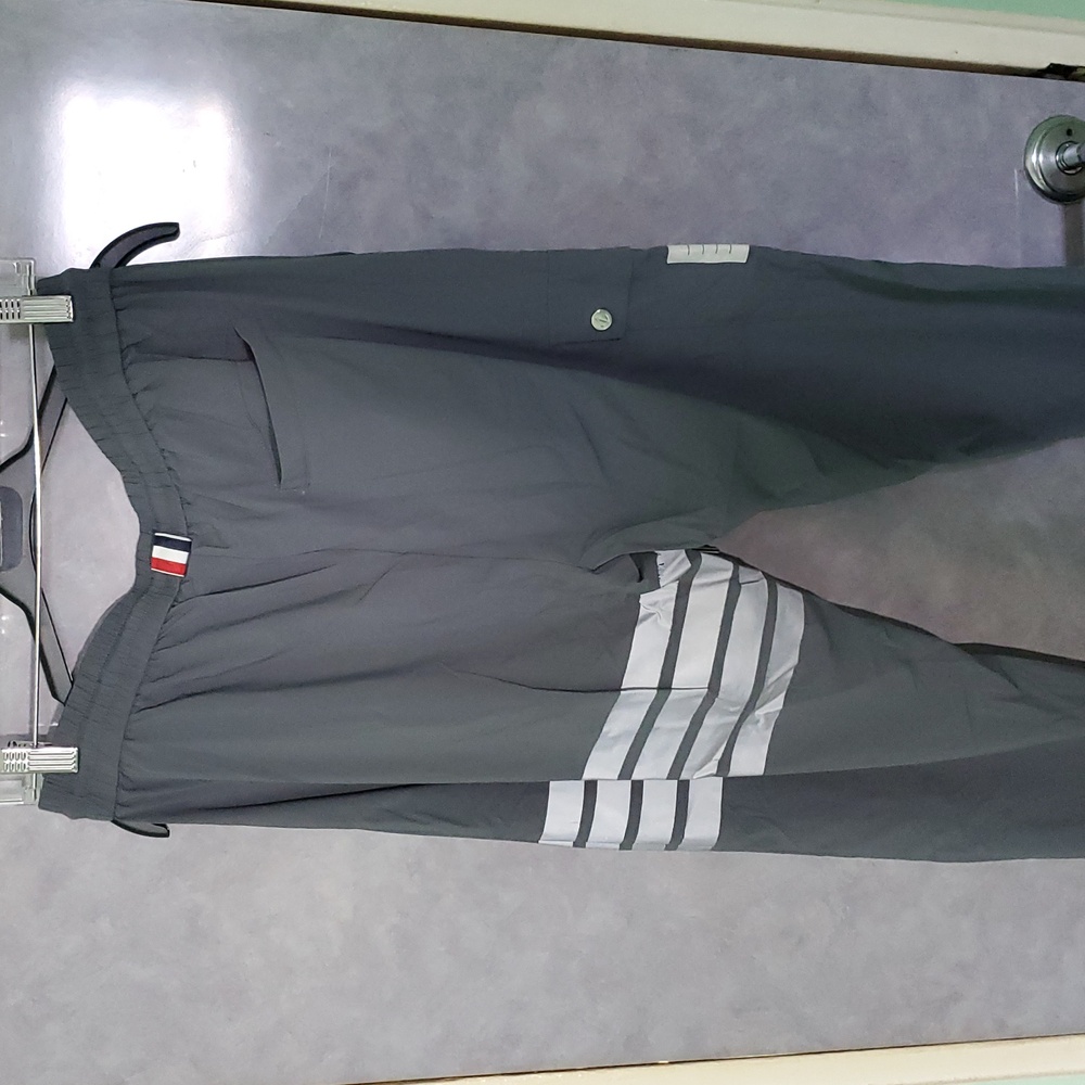 Gray Joggers with White Stripes